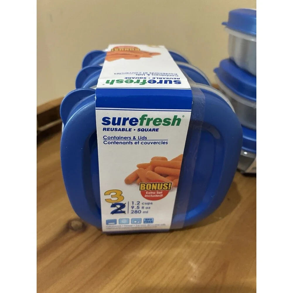 2 SETS (3PER SET) Surefresh Storage Containers Plastic 9.5 Oz, 1.2 CUPS
